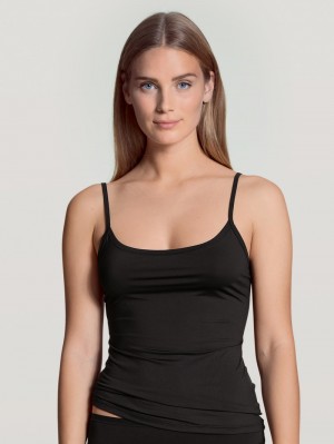 Biancheria Intima Donna Calida Eco Sense Spaghetti Top Schwarz | 4361-QRXOJ