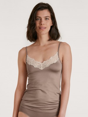 Biancheria Intima Donna Calida Glamorous Lace Spaghetti Top Etherea Taupe | 5081-OHUTV