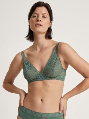 Biancheria Intima Donna Calida Natural Comfort Lace Soft Non-wired Bra Verdi | 3028-HUIRA