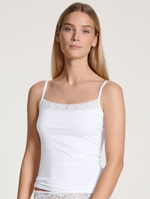 Biancheria Intima Donna Calida Natural Comfort Lace Spaghetti Top Weiss | 5980-YTFSP