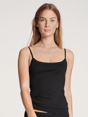 Biancheria Intima Donna Calida Natural Comfort Spaghetti Top Schwarz | 1324-LIXTE