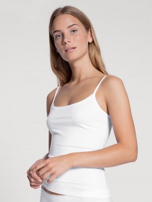 Biancheria Intima Donna Calida Natural Comfort Spaghetti Top Weiss | 8976-OEMTN