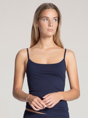 Biancheria Intima Donna Calida Natural Comfort Spaghetti Top Blu Scuro | 7015-NDTLX