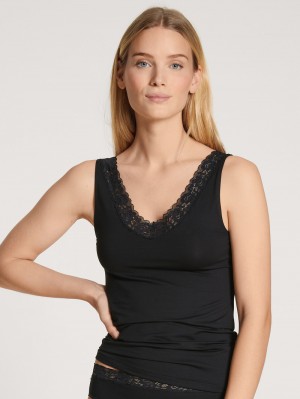 Biancheria Intima Donna Calida Natural Comfort Lace Tank Top Schwarz | 1798-IXVKO