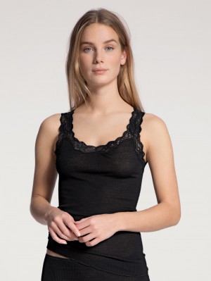 Biancheria Intima Donna Calida Richesse Lace Tank Top Ws Schwarz | 7213-MTECD