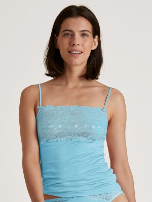 Biancheria Intima Donna Calida Sensual Secrets Spaghetti Strap Top With Lace Blu | 3056-OHCLB