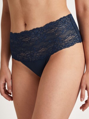 Biancheria Intima Donna Calida Sensual Secrets High-waisted Briefs With Lace Waistband Blu | 7215-RZMXY