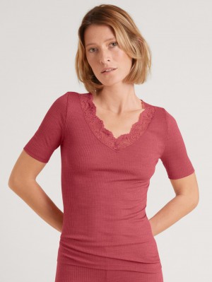 Biancheria Intima Donna Calida Silky Wool Joy Shirt Short Sleeve Rosse | 7804-PEMTI