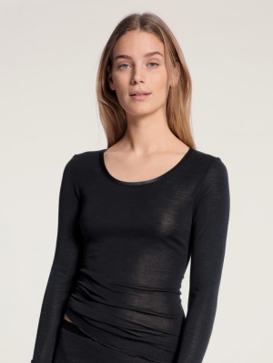 Biancheria Intima Donna Calida True Confidence Shirt Long Sleeve Ws Schwarz | 9832-IXMNT