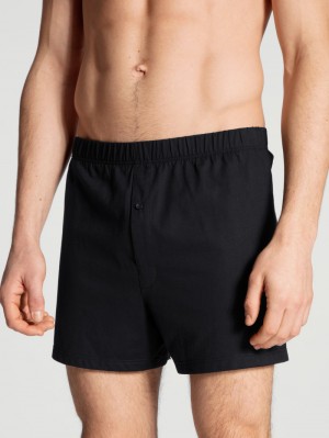 Biancheria Intima Uomo Calida Cotton Code Boxer Shorts With Fly Schwarz | 6512-HGOCE