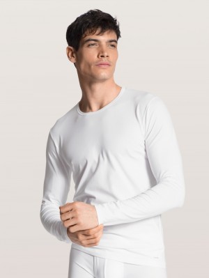 Biancheria Intima Uomo Calida Cotton Code Shirt Long Sleeve Weiss | 6538-LWDBR