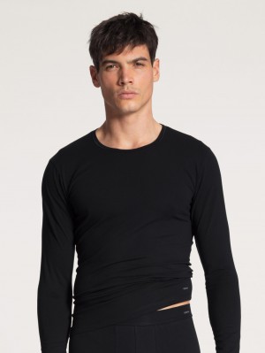 Biancheria Intima Uomo Calida Cotton Code Shirt Long Sleeve Schwarz | 8023-MTACQ