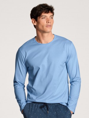 Loungewear Uomo Calida Remix Basic Sleep Shirt Long Sleeve Blu | 4328-NQAGS