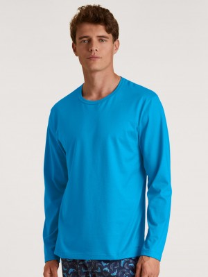 Loungewear Uomo Calida Rmx Sleep Leisure Shirt Long Sleeve Blu | 0143-DWVNY