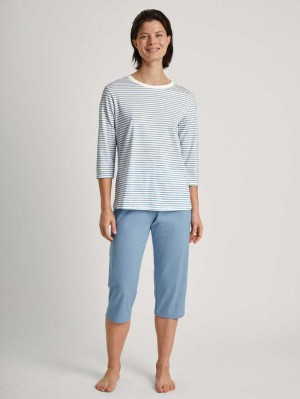 Pigiami Donna Calida Cotton Stripes 3/4 Pyjama Endless Sky | 9731-PILKF