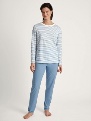 Pigiami Donna Calida Cotton Stripes Pyjama Endless Sky | 9207-YNHXU