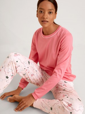 Pigiami Donna Calida Dog Dreams Pyjama With Cuff Strawberry Ice | 8507-KVRJN