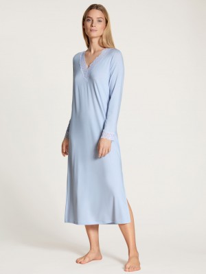 Pigiami Donna Calida Elegant Dreams Long-sleeved Nightdress Blu | 5289-YKDPJ