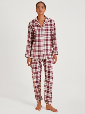 Pigiami Donna Calida Holiday Dreams Flannel Pyjamas, Buttoned Rosse | 0239-FQWAH