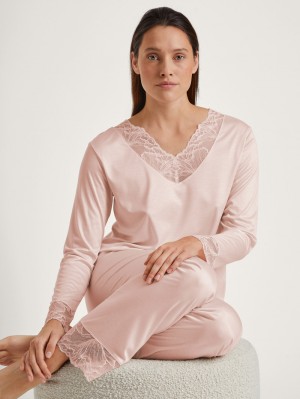 Pigiami Donna Calida Lace Nights Pyjama Rosa | 6982-RMZBU