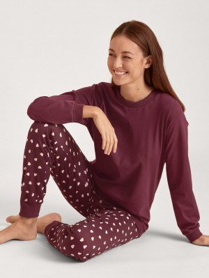 Pigiami Donna Calida Lovely Nights Pyjama With Cuff Rosse | 7862-DSNLP