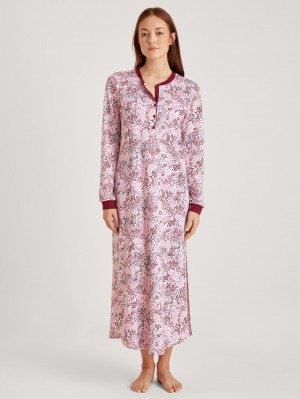 Pigiami Donna Calida Midnight Flowers Long-sleeved Nightdress Rosse | 3921-AFCYV