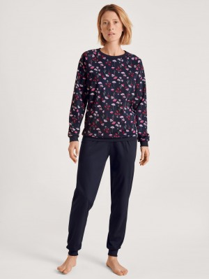 Pigiami Donna Calida Midnight Mushrooms Pyjama With Cuff Corallo Blu | 8410-BTMKC