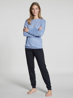 Pigiami Donna Calida Night Lovers Pyjama With Cuff Corallo Blu | 3984-WJACN