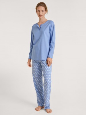 Pigiami Donna Calida Shell Nights Pyjama Blu | 4109-BVDHZ