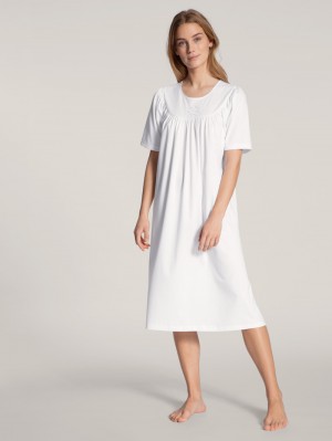 Pigiami Donna Calida Soft Cotton Nightdress, Length 110cm Bianche | 3604-CIADU