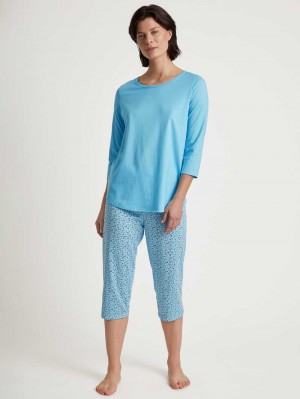 Pigiami Donna Calida Special 3/4 Pyjama Blu | 8532-JPODL