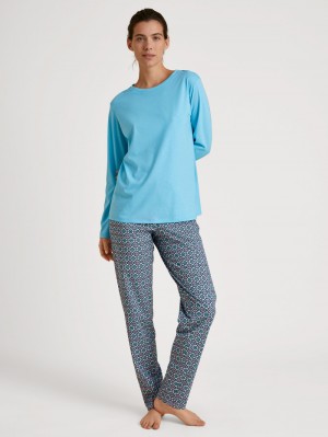 Pigiami Donna Calida Spring Nights Pyjama Blu | 8426-MXWFV