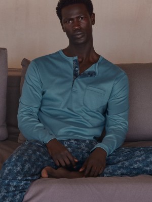 Pigiami Uomo Calida Relax Choice 2 Pyjama Blu | 6072-RXEDH