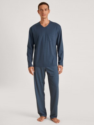 Pigiami Uomo Calida Relax Imprint 1 Pyjama Blu | 5368-KOJNB