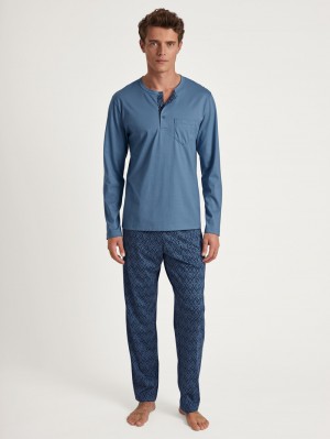 Pigiami Uomo Calida Relax Imprint 2 Pyjama Blu | 9451-TRAXF