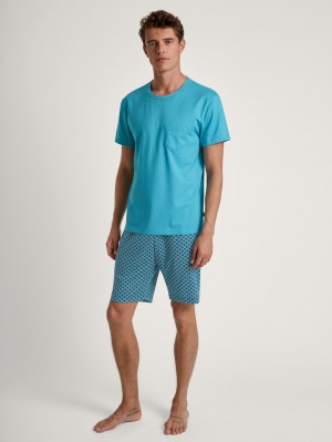 Pigiami Uomo Calida Relax Imprint 3 Short Pyjama Blu | 1298-SGDKY