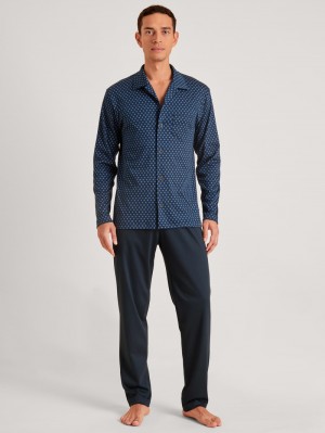 Pigiami Uomo Calida Relax Swiss Edition Pyjama Buttoned Blu | 5901-TGHCJ