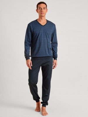 Pigiami Uomo Calida Relax Swiss Edition Pyjama With Cuff Blu | 8534-OCFET