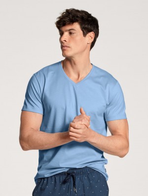 Pigiami Uomo Calida Remix Basic Sleep V-shirt Blu | 1245-EJLAN