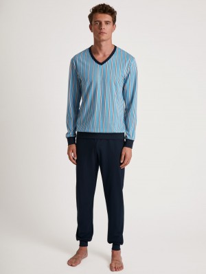 Pigiami Uomo Calida Special Pyjama With Cuff Blu | 3924-FRBLS