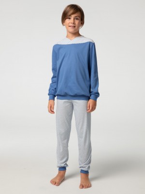 Pyjama Bambino Calida Boys Youngster Pyjama With Cuff Blu | 2043-THLMS