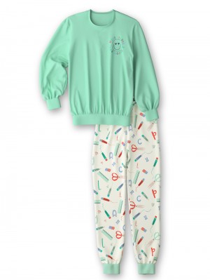 Pyjama Bambino Calida Kids Abc Pyjama With Cuff Verdi | 3701-NXPKA