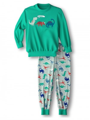 Pyjama Bambino Calida Toddlers Dino Pyjama With Cuff Verdi | 0974-GYCRM