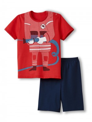 Pyjama Bambino Calida Toddlers Fireman Children Short Pyjamas Rosse | 4257-NSGQX