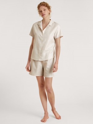 Summer Oufits Donna Calida Linen Nights Short Pyjama Etherea Taupe | 9326-LQIXK