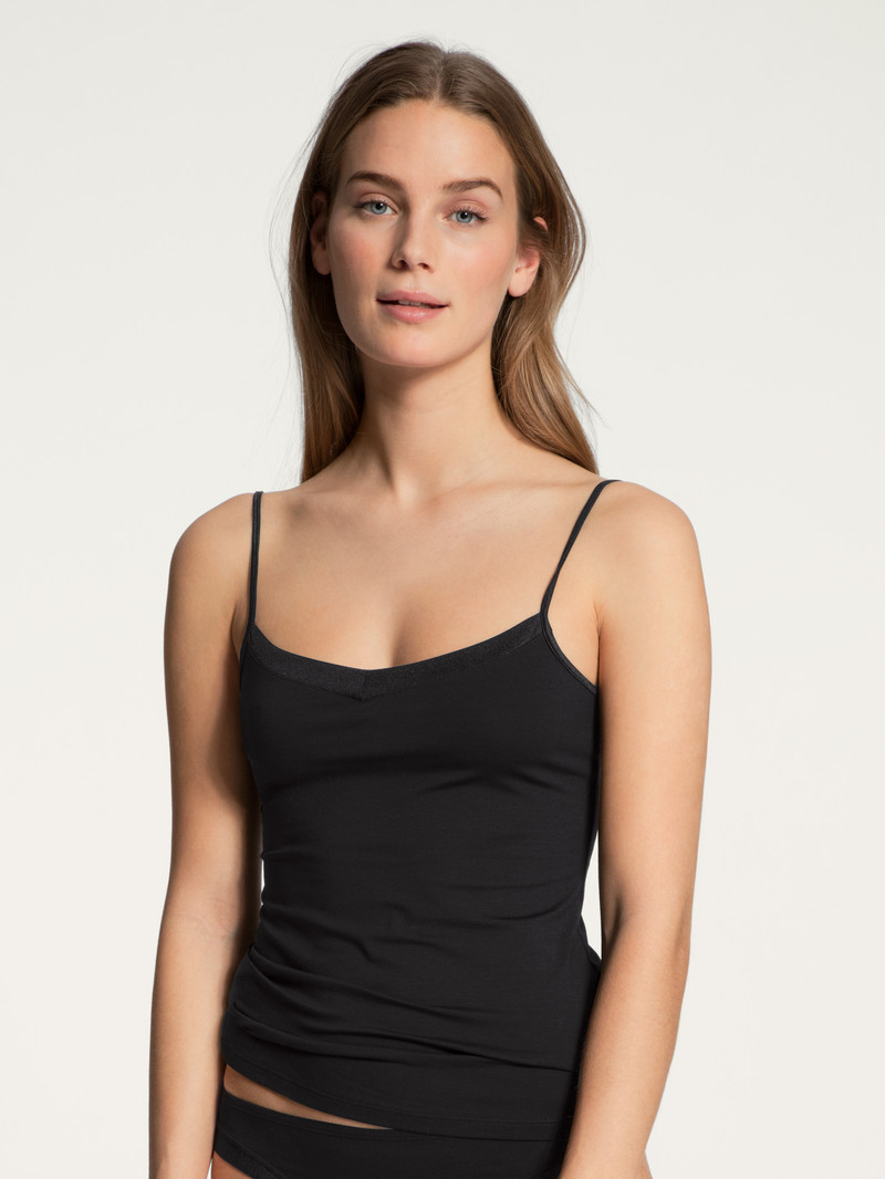 Biancheria Intima Donna Calida Cate Spaghetti Top Schwarz | 8514-HVXWG