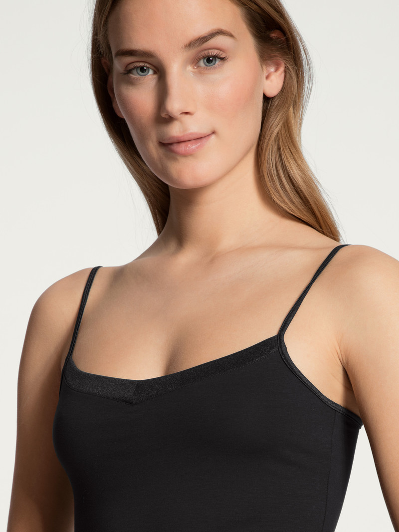 Biancheria Intima Donna Calida Cate Spaghetti Top Schwarz | 8514-HVXWG