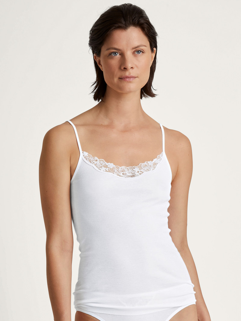 Biancheria Intima Donna Calida Cotton Desire Spaghetti Top Weiss | 8764-SPWIV