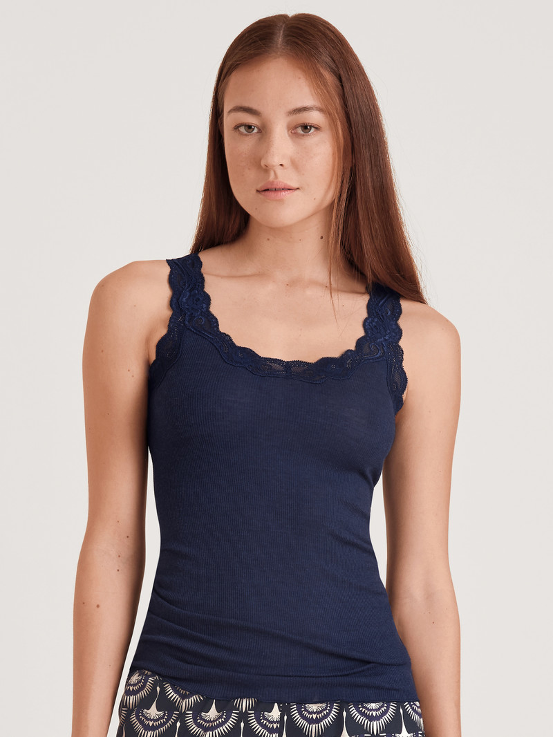 Biancheria Intima Donna Calida Richesse Lace Tank Top Blu | 9571-PZOIG