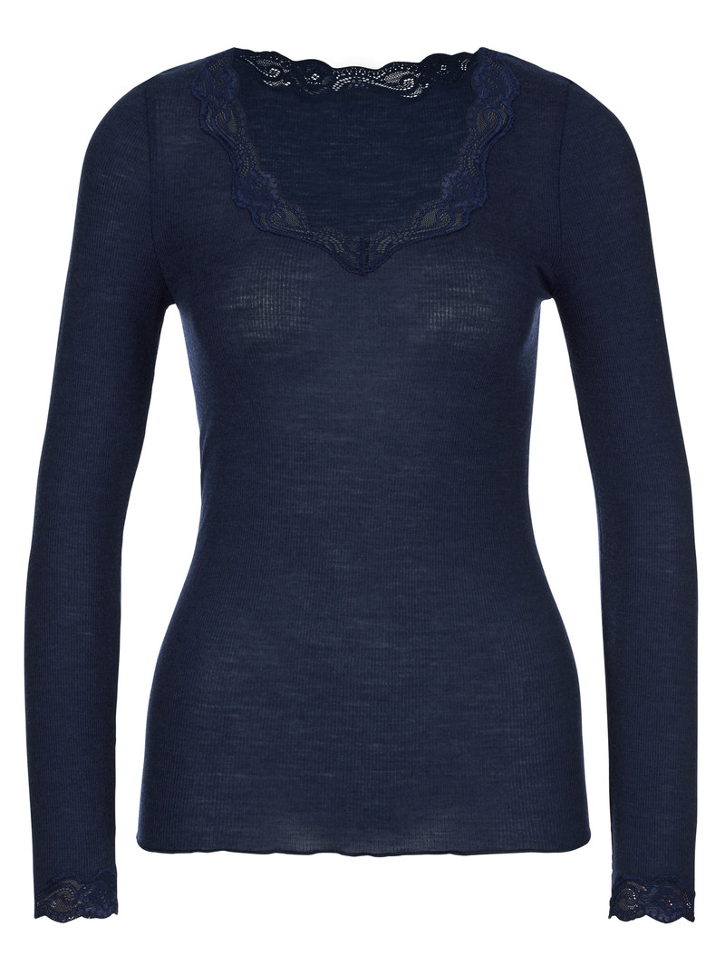 Biancheria Intima Donna Calida Richesse Lace Shirt Long Sleeve Blu | 5264-UYWCA